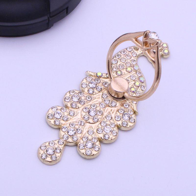 Luxurious 360 Degree Free Rotation Anti-fall Mobile Phone Ring Bracket Metal with Diamond Peacock Ring Buckle Bracket Stand: white