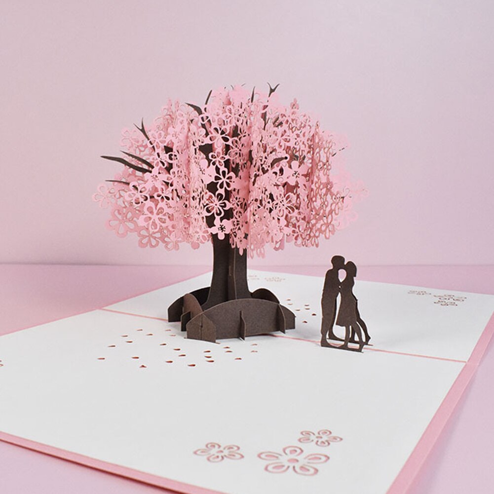 Valentines Day 3D Pop Up Card Cherry Blossom Pop-Up Greeting Card Christmas Wedding Birthday Anniversary Greeting Card
