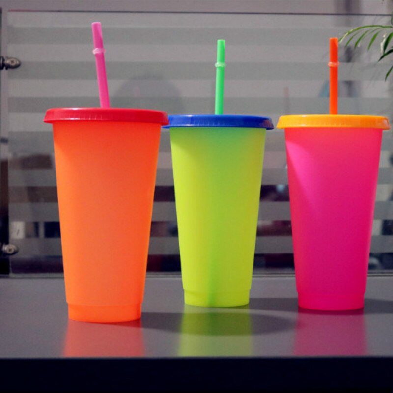 1PC Color-changing Straw Cup 600-700ml Cup Summer Cold Water Magical Cup PP Coffee Mug Party Outdoor Drinkware