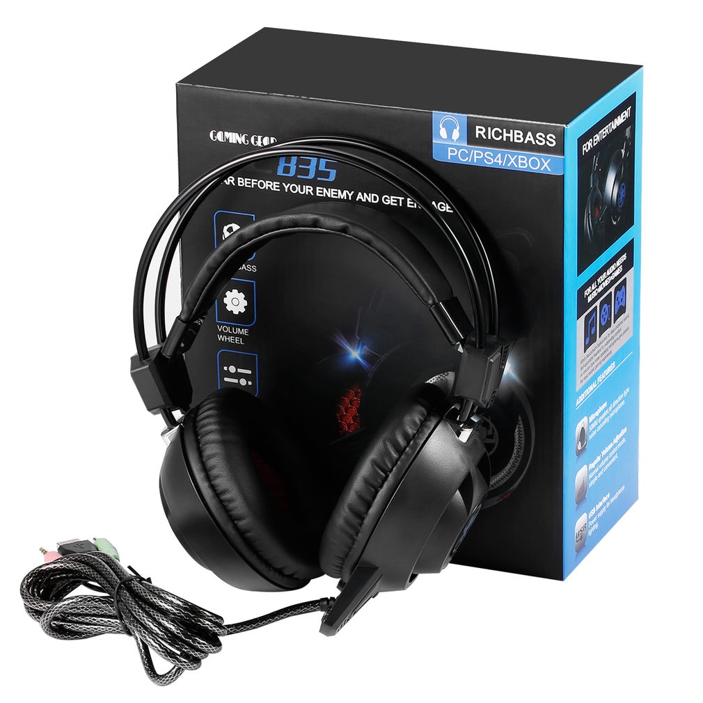 Usb led-game-koptelefoon met geluidsisolatie, over-ear bekabelde gamingheadset met microfoon voor pc/laptop-gamers