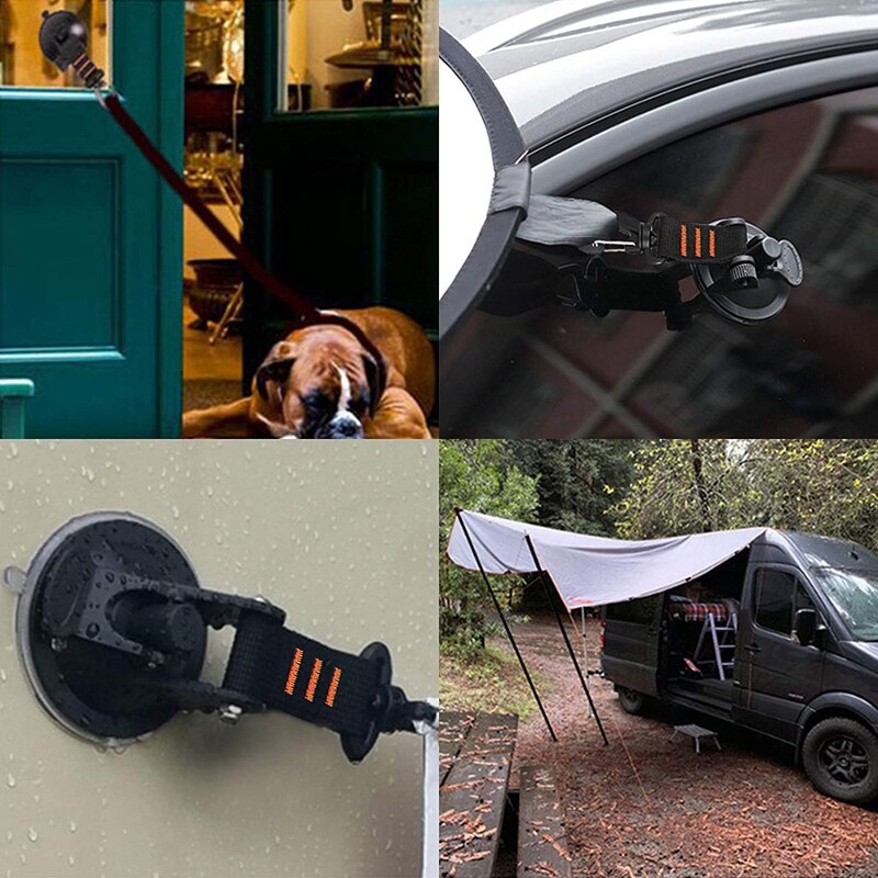 4Pcs Heavy Duty Suction Cup Anchor With Securing Hook And 4 Carabiner Tie Down, Camping Tarp Accessory For Tarps