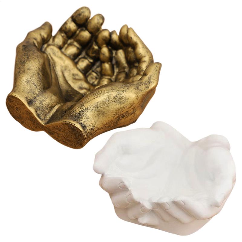 Bandeja de resina para llaves con forma de doble mano, bandeja de almacenamiento para llaves, organizador de entrada, decoración de cuenco para manos, escultura, llaves, estante de almacenamiento de joyería