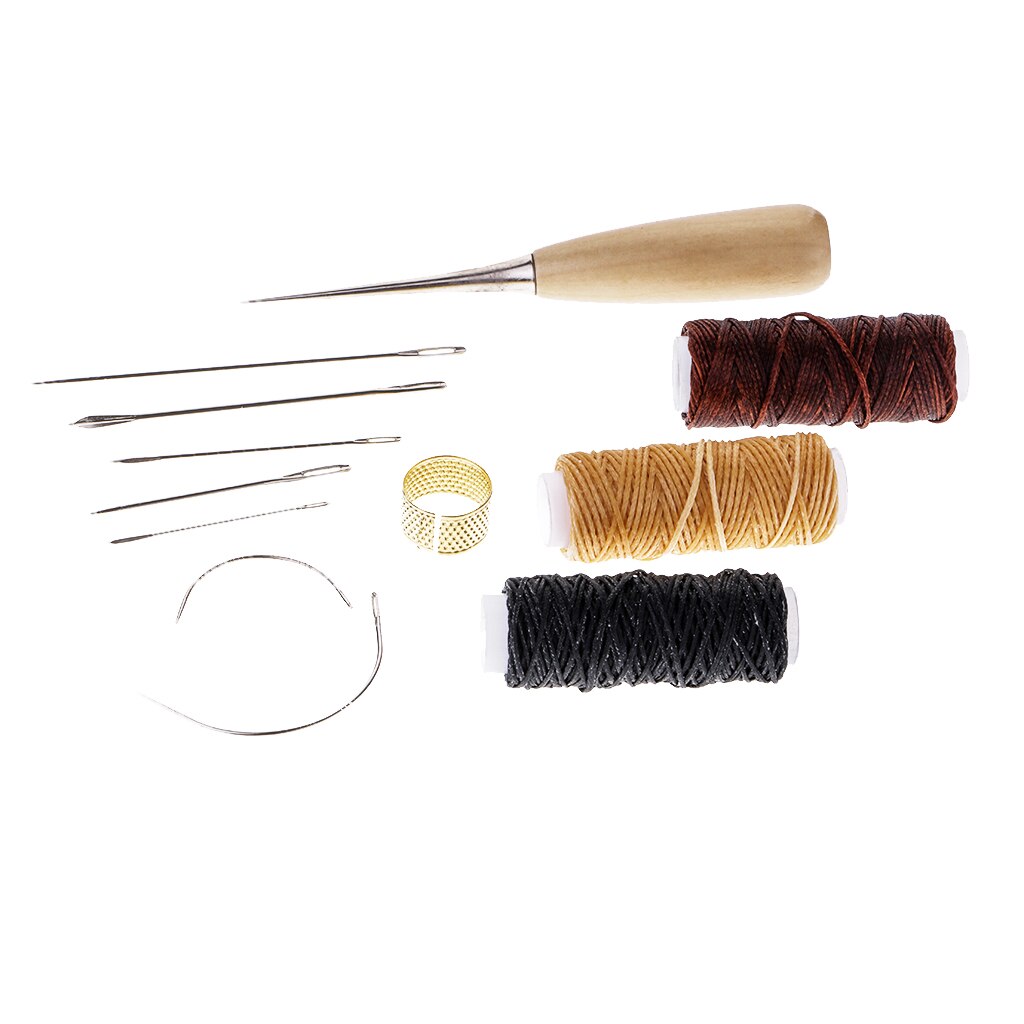 Kit de herramientas para manualidades de cuero, agujas de coser a mano, Alfombra de tapicería, 12 unidades