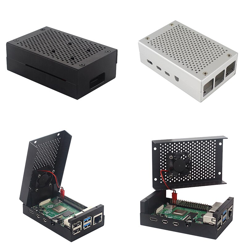 Raspberry  pi 4 aluminium metalkasse + strømforsyning + micro hdmi kabel + køleplade + køleventilator til raspberry 4 model b