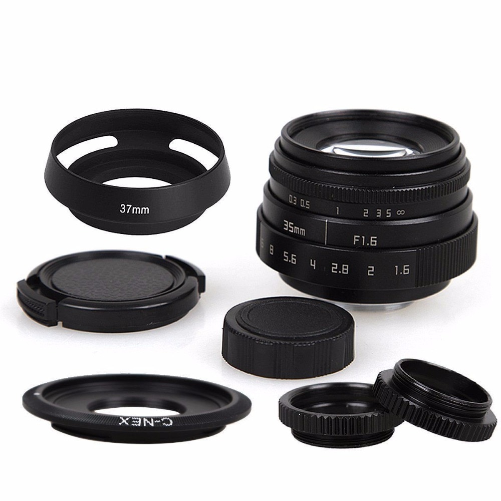 35mm F1.6 CCTV Lens C Mount Camera Lens + Zonnekap kit voor Sony NEX-5R NEX-F3 NEX-7 NEX-5N NEX-5C NEX-C3 NEX-3 NEX-5 A6300 A5100