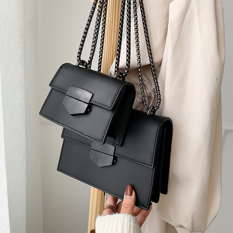 Retro Mode Vrouwelijke Vierkante Crossbody Bag PU Leer vrouwen Handtas Lock Keten Schoudertas Messenger Bag
