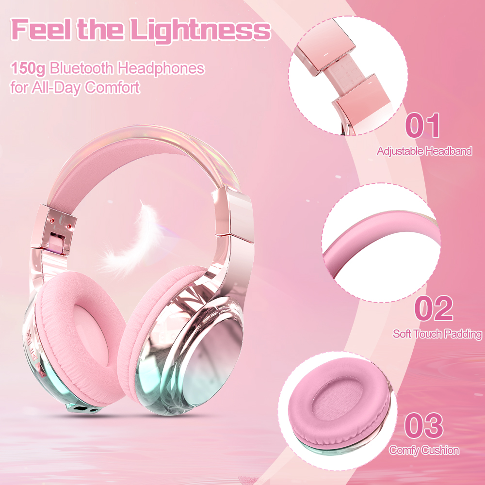 60H Bluetooth Headphones Portable Wireless Headphones With MIC Gaming Headset for Phone/iPad/PC Girls Pink