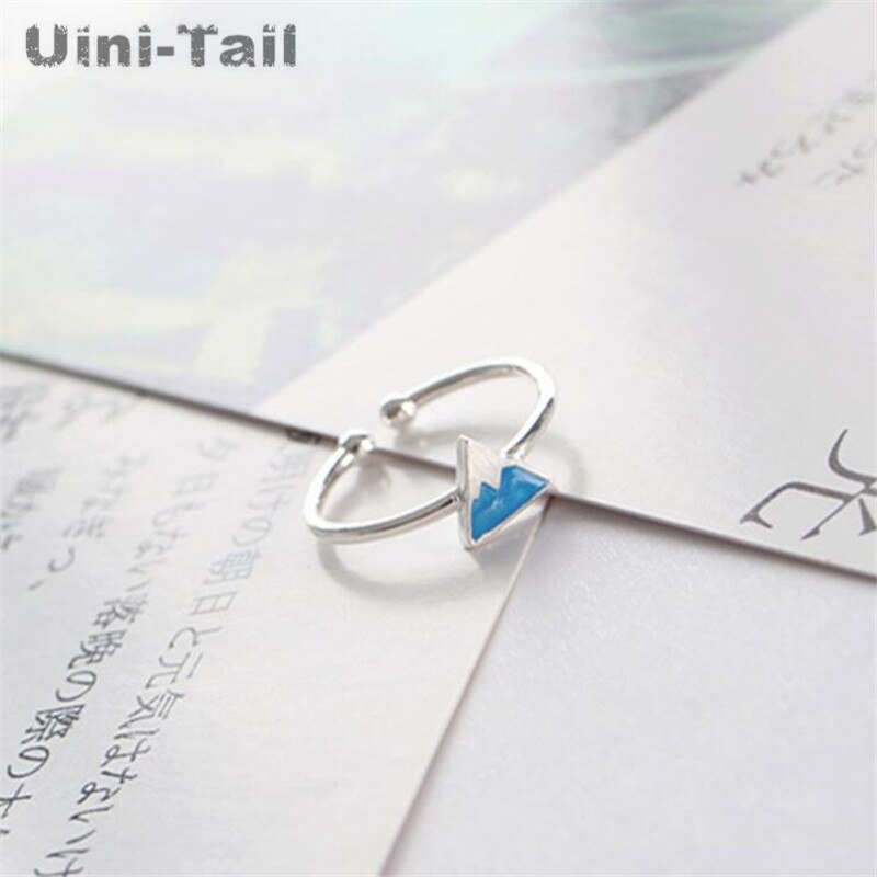 Anel de abertura epóxi uini-tail, novidade de 925 prata de lei, azul, neve, anel triangular da moda coreana joias,