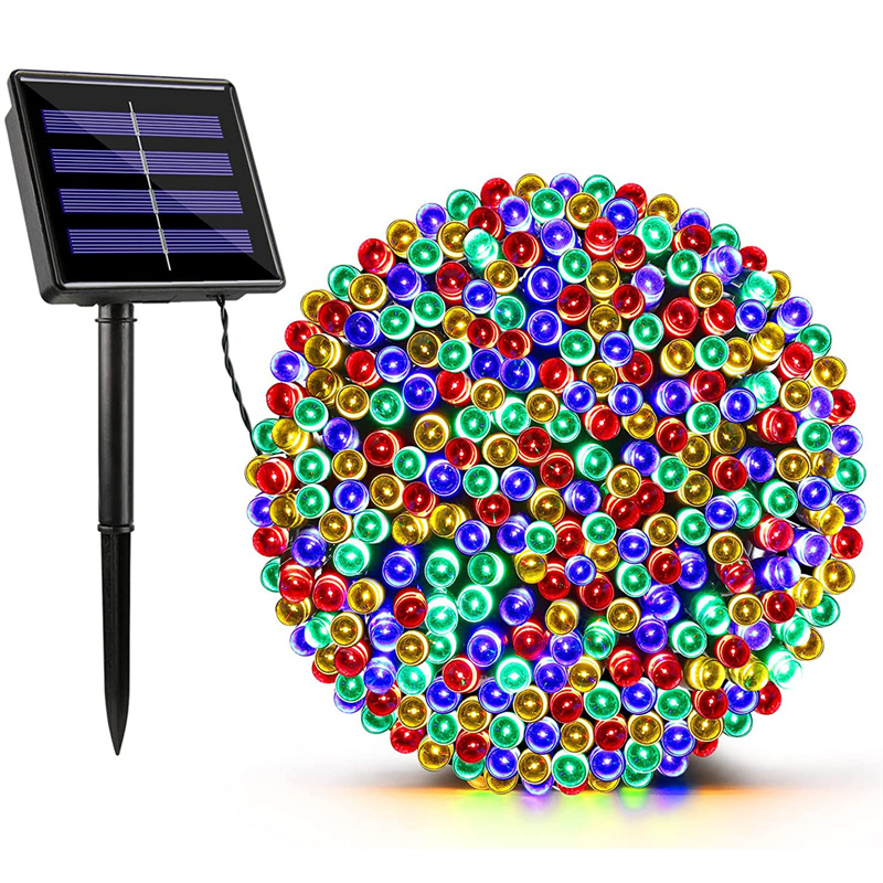 Guirnalda de luces LED solares, 8 modos de iluminación, tira de luces parpadeante impermeable para exteriores, para decoración de fiestas en el jardín, árboles y vacaciones: Color blanco cálido / 11-15 W