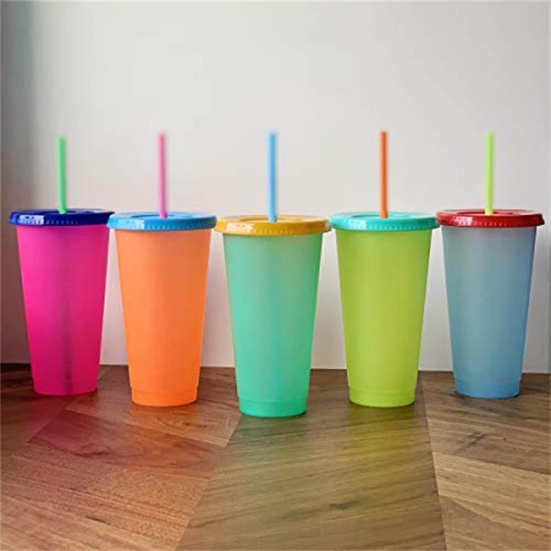 Best 24oz Plastic Cold Water Color Changing Cup Tumbler Discoloration Changing Colour Cup Camping Coffee Cup