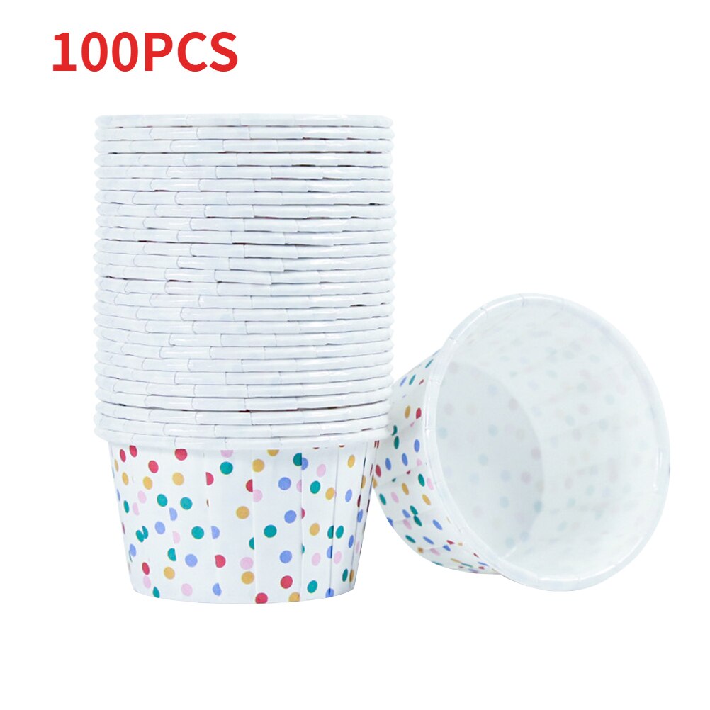 100Pcs Kleurrijke Dots Papier Ijs Bekers Wegwerp Cake Cup Dessert Kommen Feestartikelen Bakken Bruiloft Verjaardag Decoratie