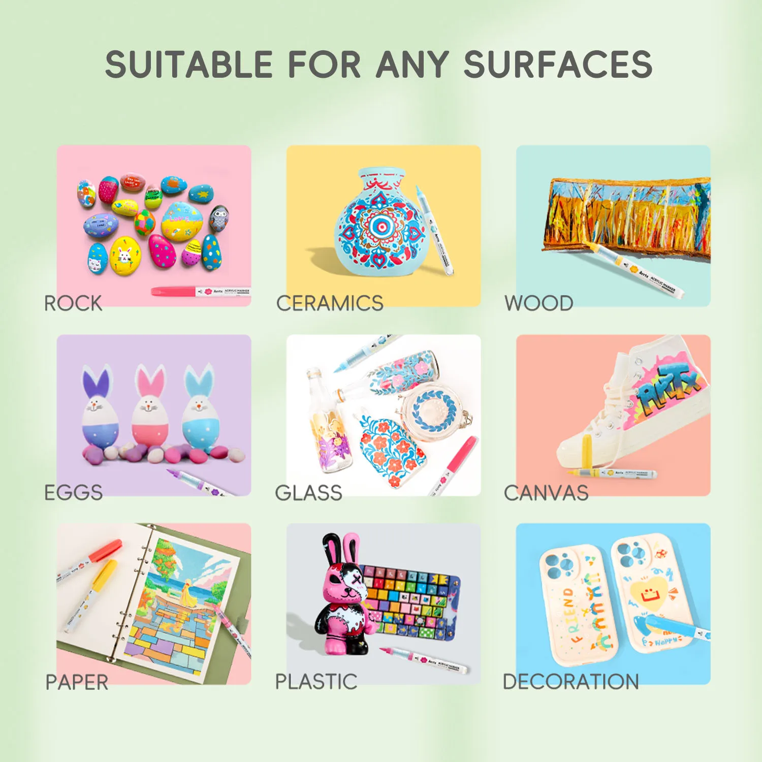 Arrtx Farbmarkierungsstifte, 36 Farben, permanente Acrylmarkierung, Pinselspitze zum Zeichnen, Stein, Keramik, Glas, Holz, Kunststoff, Metall