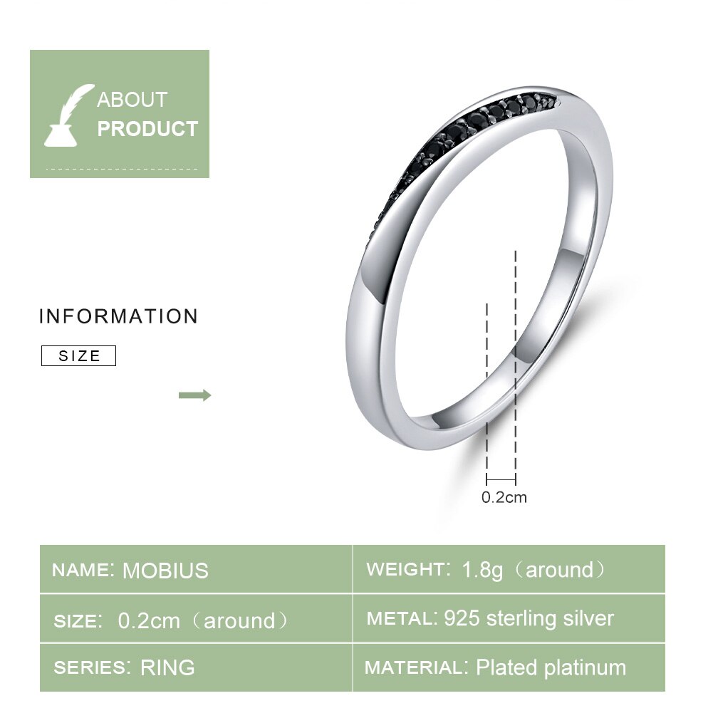 Wostu genuíno 925 prata esterlina estilo rock dedo anel para as mulheres preto zircão cúbico casamento noivado jóias anel anel ctr130