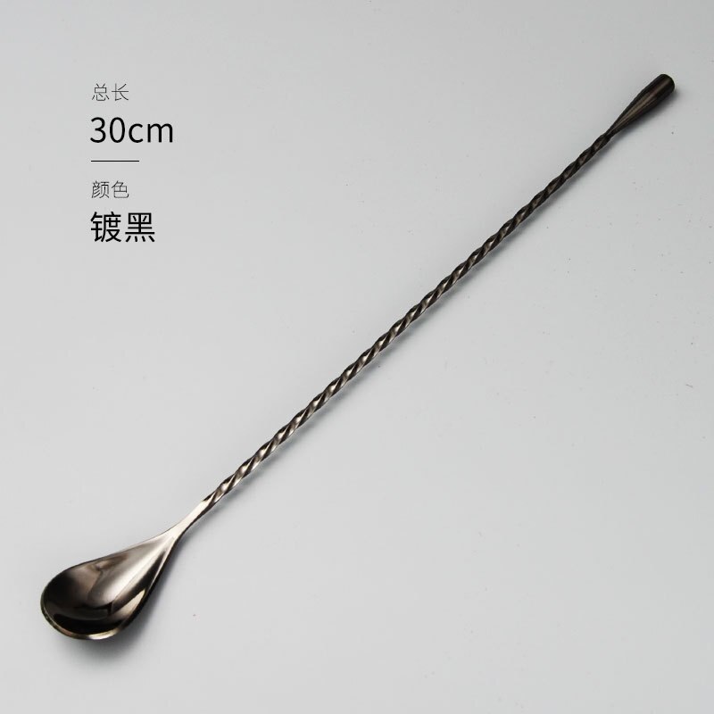 Swizzle Stick Cocktail Picks Whisk Muddler Stirring Ice Spoon Rod Mixing Tea Coffee Long Handle Bar Tool Bartender Drink Mixer: SPOON 30CM BLACK