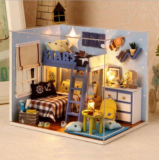 H005 Neue 1:12 Puppe Haus Miniatura holzpuppenhaus miniatur schlafzimmer umfassen möbel, Licht, staubschutzhülle