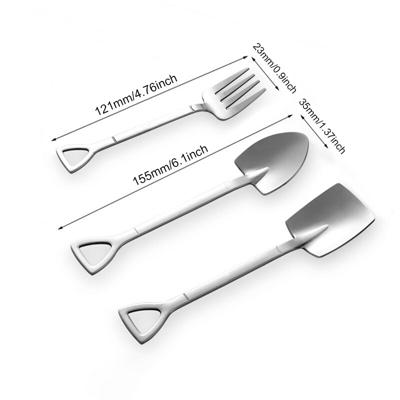 4PCS Coffee Spoon Cutlery Set Stainless Steel Retro Iron Shovel Ice Cream Spoon Fork Spoon Fruit Fork Tableware