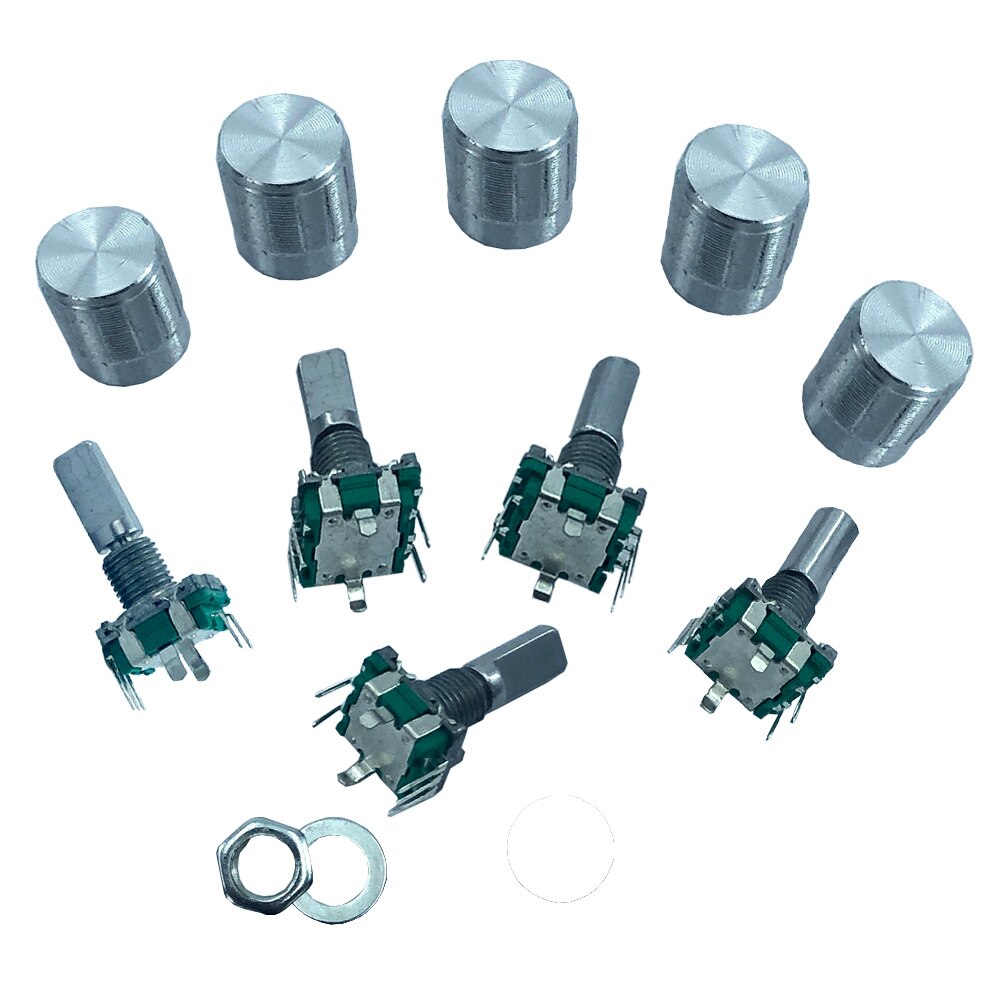 5pcs/EC11360 degree rotary encoder button 5-pin long handle 20MM, with built-in button switch, with rotating cap