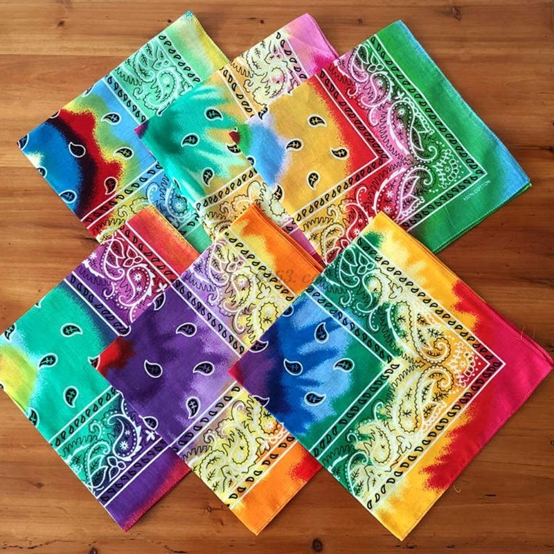 Multicolor Cotton Tie Dye Bandana Head Wraps Rainbow Swirl Paisley Floral Print Square Scarf Women Men Neck Wrist Band