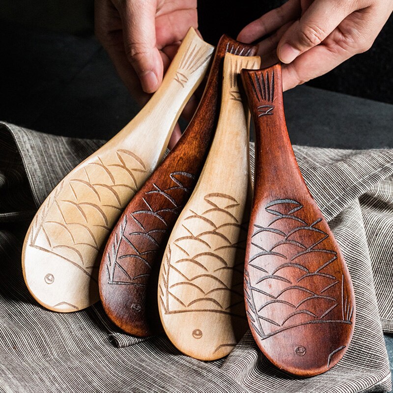 Cuchara de arroz china en forma de pescado, cuchara de arroz de madera, cuchara para servir postres y patatas, utensilios de cocina, 1 ud.
