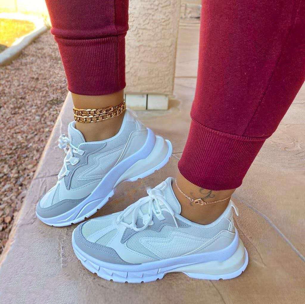 Frauen Sneaker Plattform Vulkanisierte lässig Flache Sport Laufschuhe Plus Größe Damen Komfort Atmungsaktive Schuhe: Weiß / 42