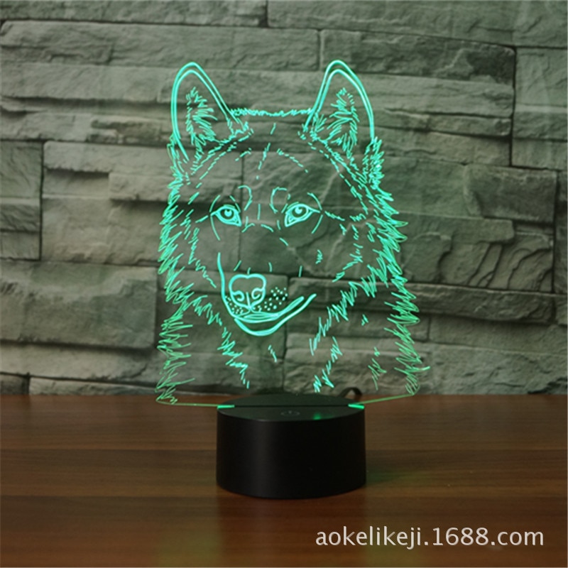 Wolf Model 3D LED Light Hologram Illusions 7 Colors Change Decor Lamp Best Night Light for Home Deco4226