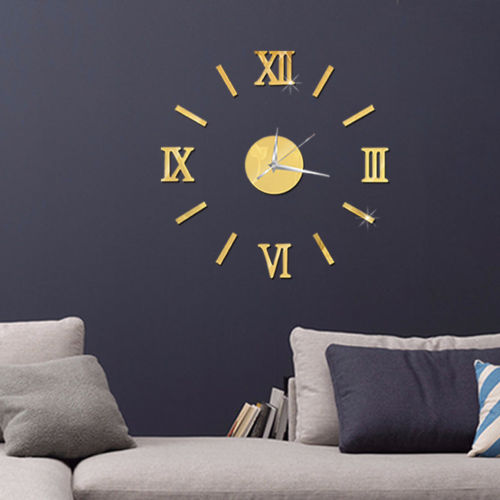 Moderne Diy Aantal Wandklok 3D Spiegel Oppervlak Sticker Home Decor Art Giant Wandklok Horloge Met Romeinse Cijfers Grote klok