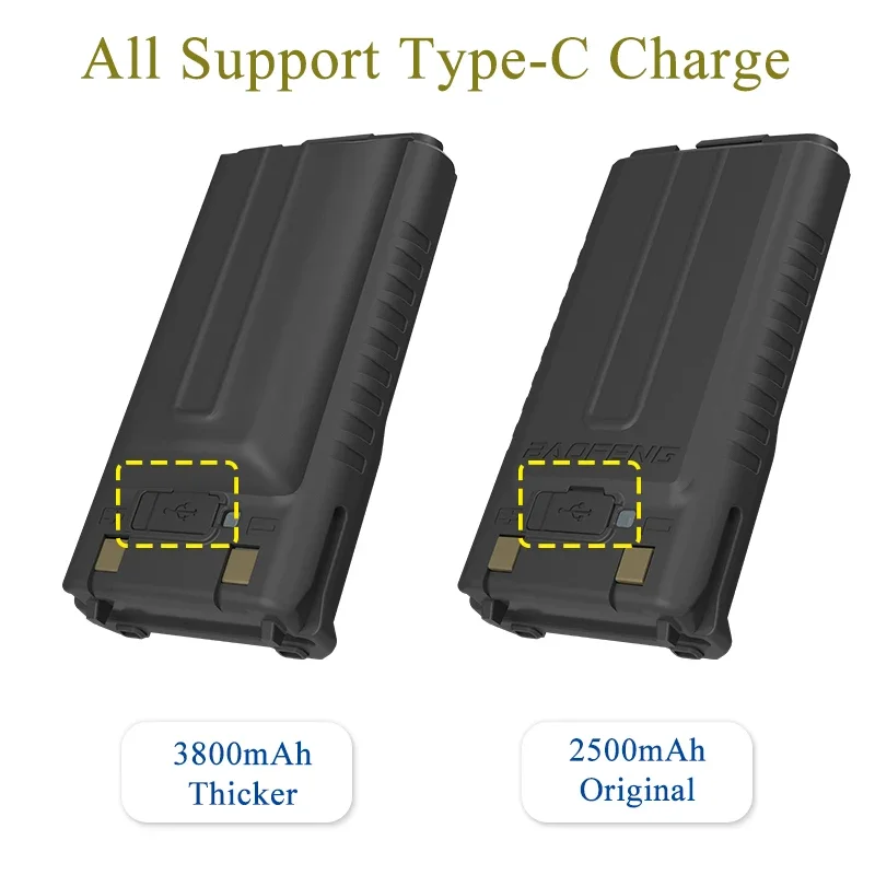 Baofeng UV-5RM bateria 2500/3800mAh oryginalna ładowarka USB-C dużej mocy BF-K5 Plus GM-5RH Pro Walklie Talkie akumulatory