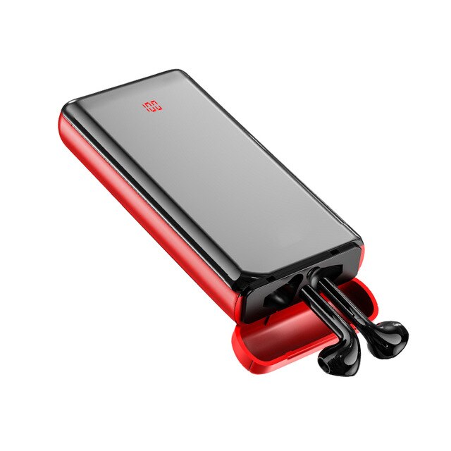 2 In 1 Met 10000Mah Opladen Case Power Bank Draadloze Bluetooth Oortelefoon 3D Stereo Dual Mic Draadloze Sport Bluetooth oordopjes: Rood