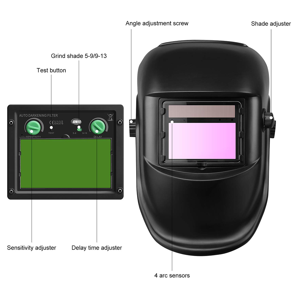 Solar Power Auto Darkening Welding Helmet W/ Wide Shade Range 9-13 Replaceable Battery Lens Welding Mask For TIG MIG MMA