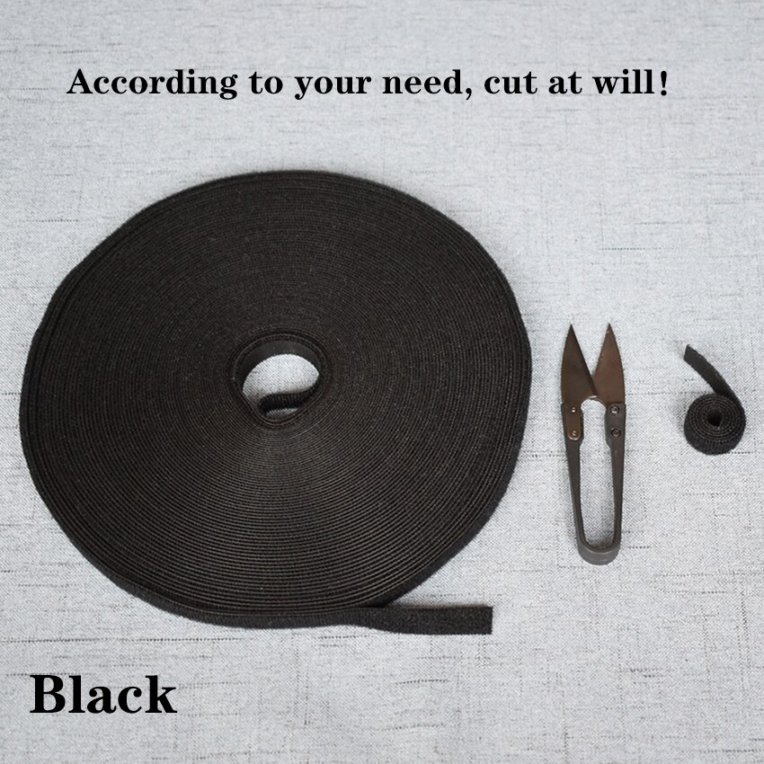 Wide1cm Length 2m Magic Tape Hook And Loop Double Sided Velcro Fastener Without Glue For Bow Tie Strap Desktop Accessory: Black