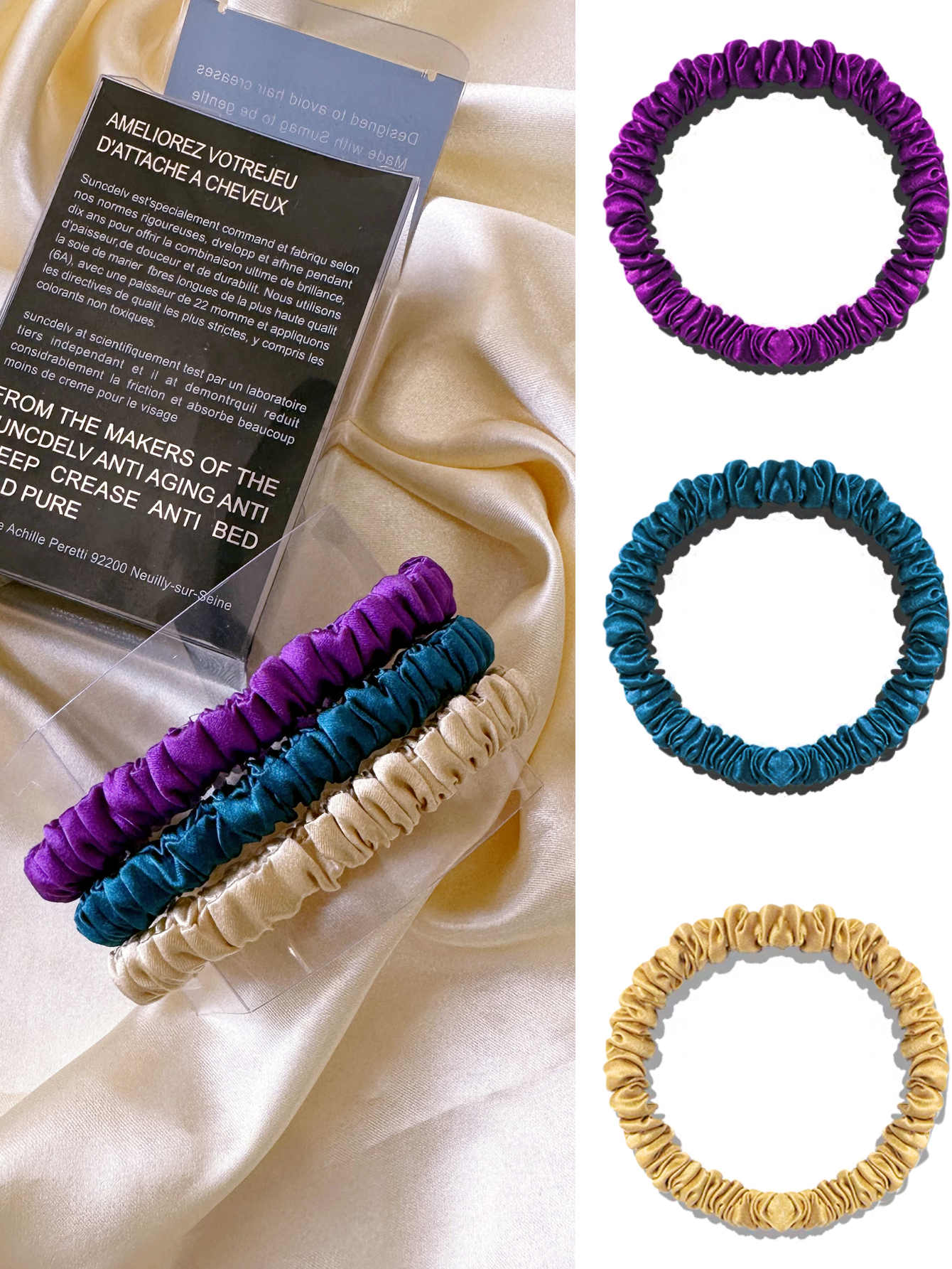 3PCS Box 100% Natuurlijke Zijde Effen Kleur Haarbanden Haar Scrunchies Vrouwen 6ASilk Haarbanden Haaraccessoires: Black