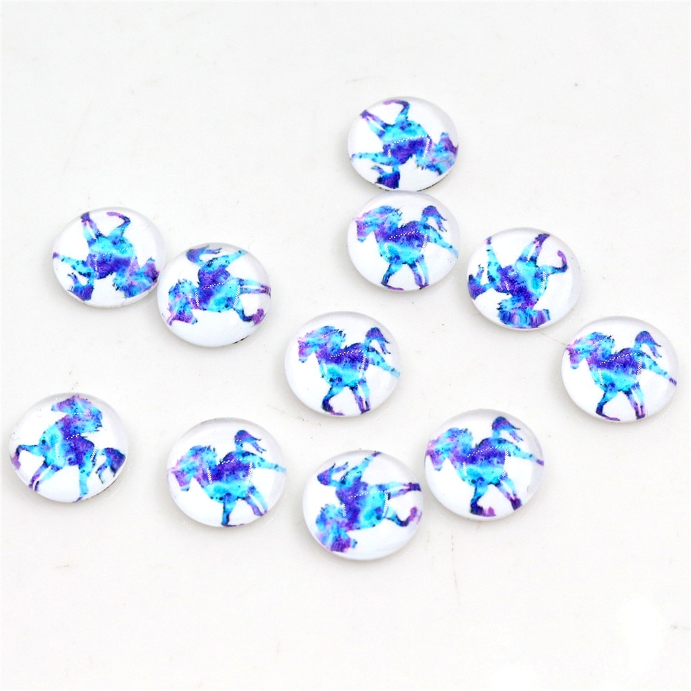 50pcs 8mm 10mm Horse Handmade Glass Cabochons Pattern Domed Jewelry Accessories Supplies