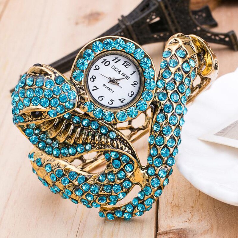 Stil slangeformet ur ur armbånds ur unikke kvinder kjole ure pige relogio feminino: Himmelblå