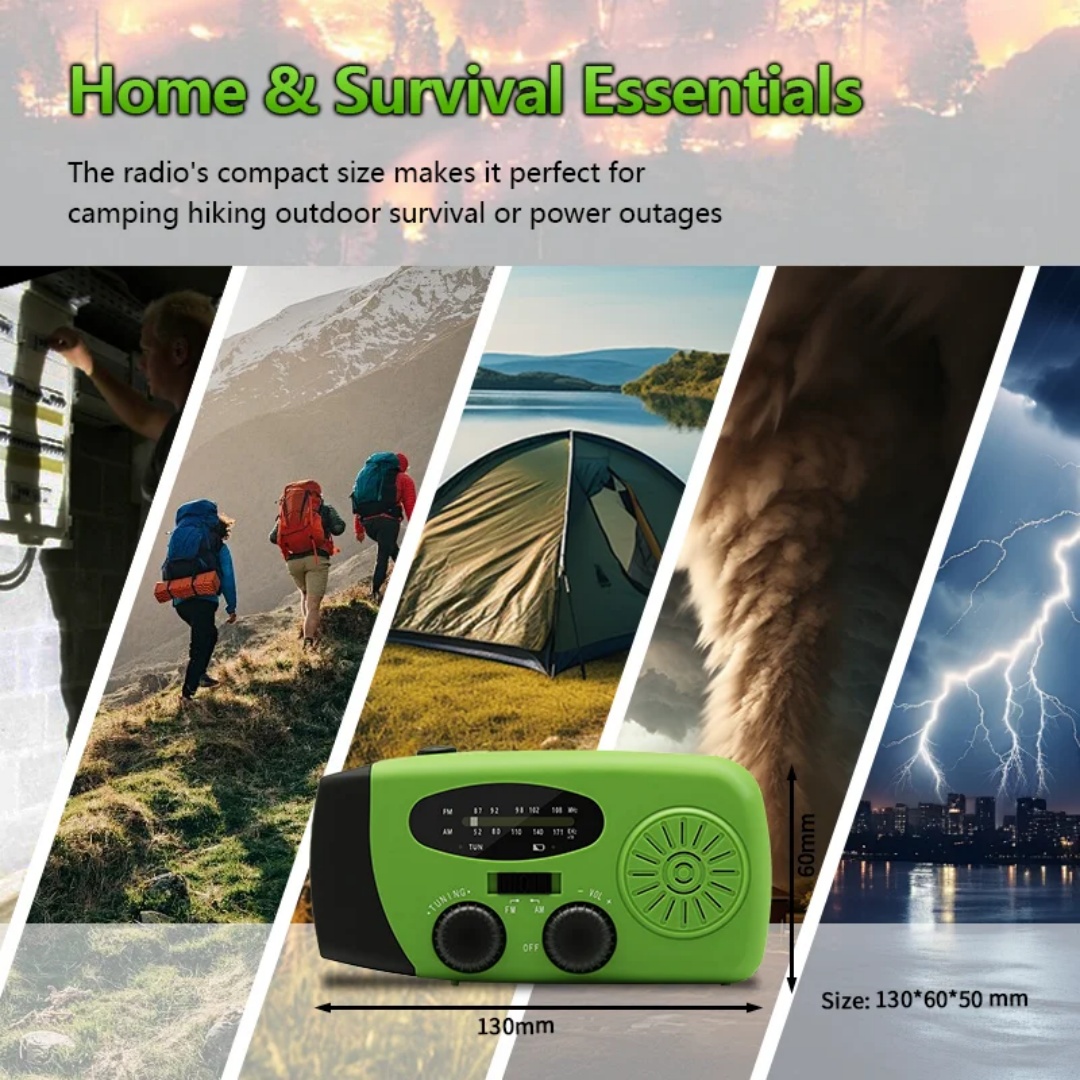 Solcelledrevet campinglampe med håndsving og am/fm-radio, udendørs 2000 mah usb-opladning, multifunktionel hånddynamo, led-lommelygte