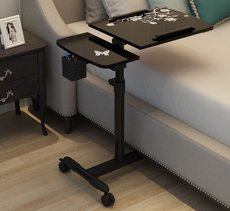 Portable Computer Table Adjustable Rotate Laptop Desk Bed Study Table Lifted Standing Desk with Pen Holder Large 69*40cm: Black