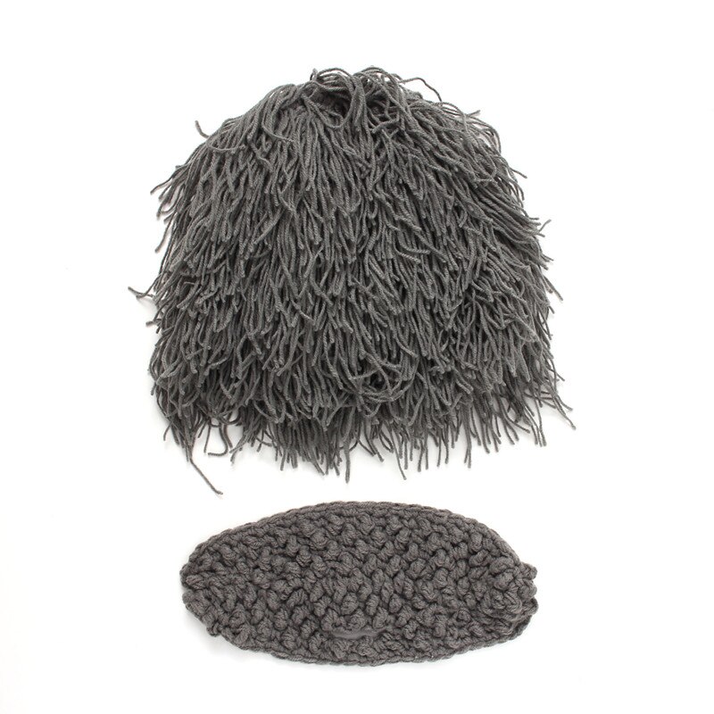 Bonnet de styliste en paille pour enfants et adultes, grand chapeau à moustache, tricoté, , en Crochet, pour garçons et hommes: GRAY / For Kids