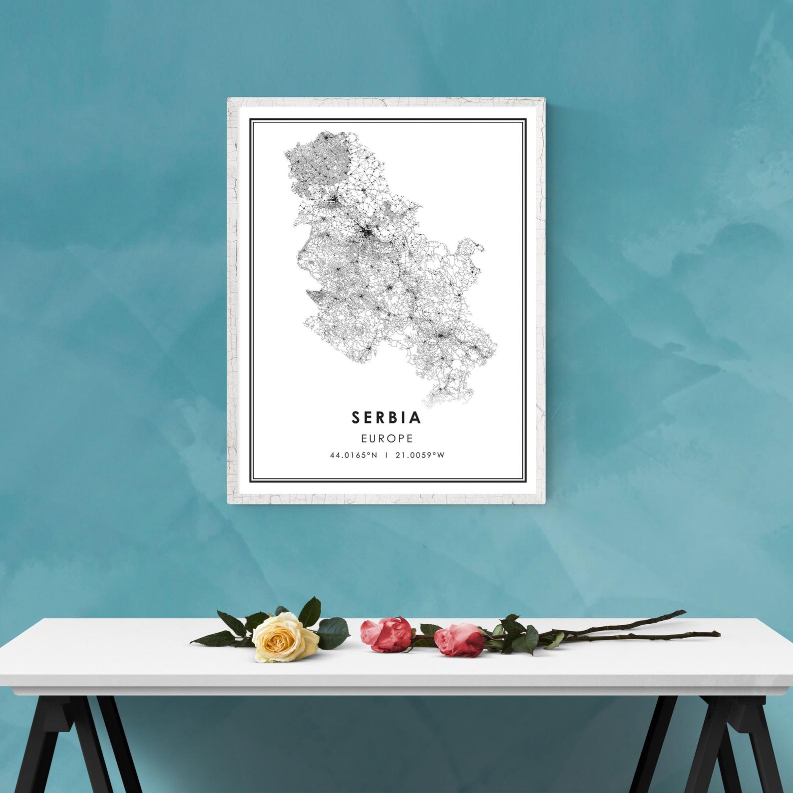 Serbia country map print poster canvas | Serbia Country city map print poster canvas