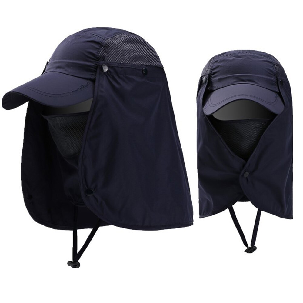 Zon Caps Flap Hoeden 360 Graden Solar Uv Bescherming Zonnehoed Zomer Mannen Vrouwen Zonneklep Cap Vouwen Verwisselbare Nek gezichtsmasker Hoofd: Navy