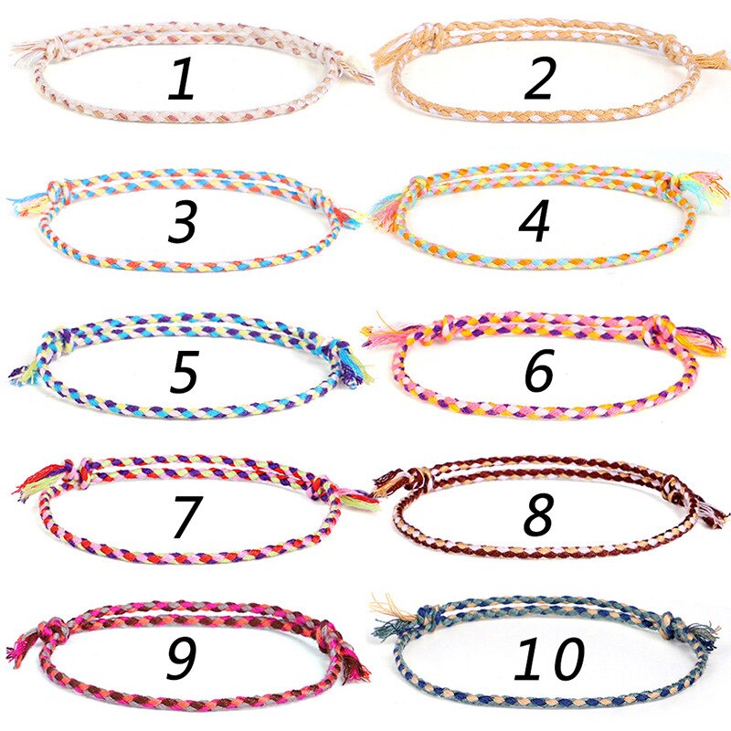 Pulsera de cuerda multicolor trenzada hecha a mano para hombre y mujer, brazalete ajustable étnico, joyería, de pareja