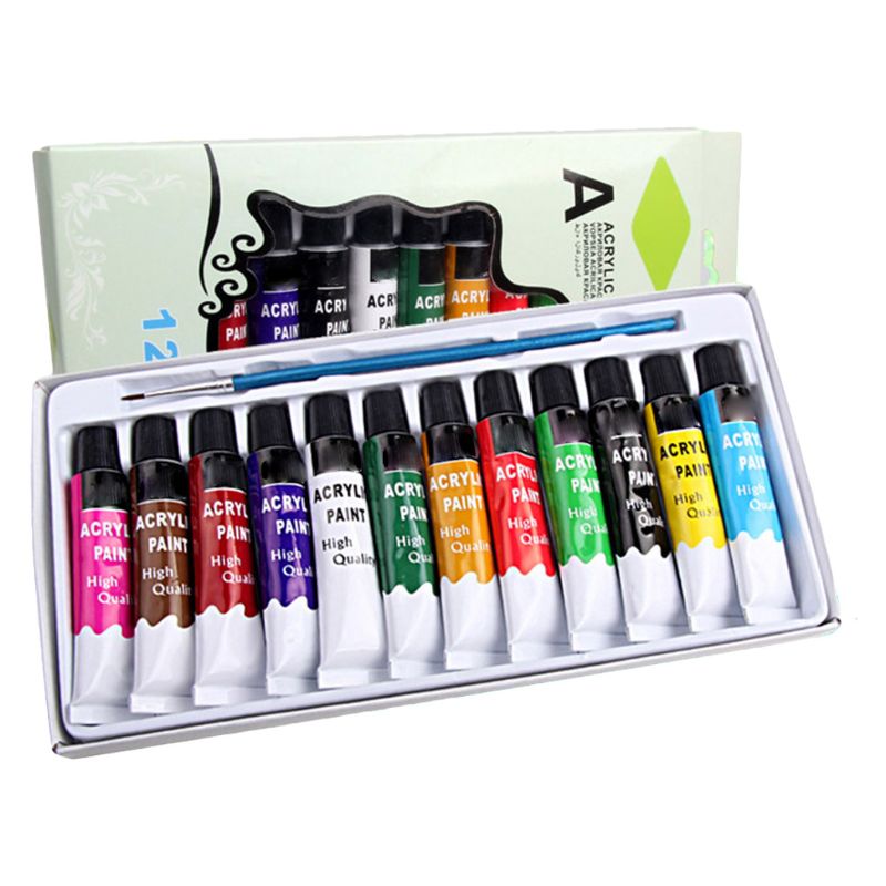 12 Colors Acrylic Paints Brush Set 12ml Tubes Drawing Painting Pigment Hand-painted Wall Paint for Artist DIY