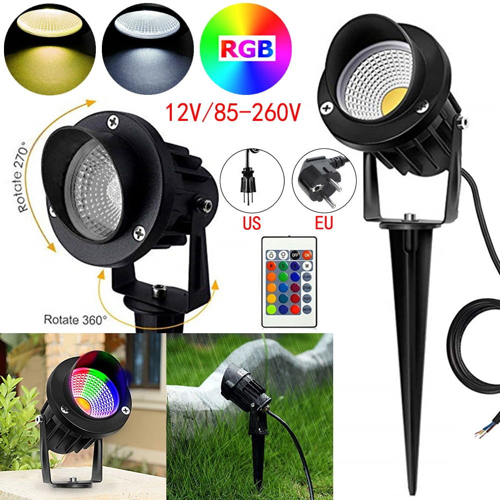 Utendørs ledet hage plenlys 10w landskapslampe pigg vanntett  ip65 ac110-240v dc12v kolbe rgb hage sti vei plen spotlights
