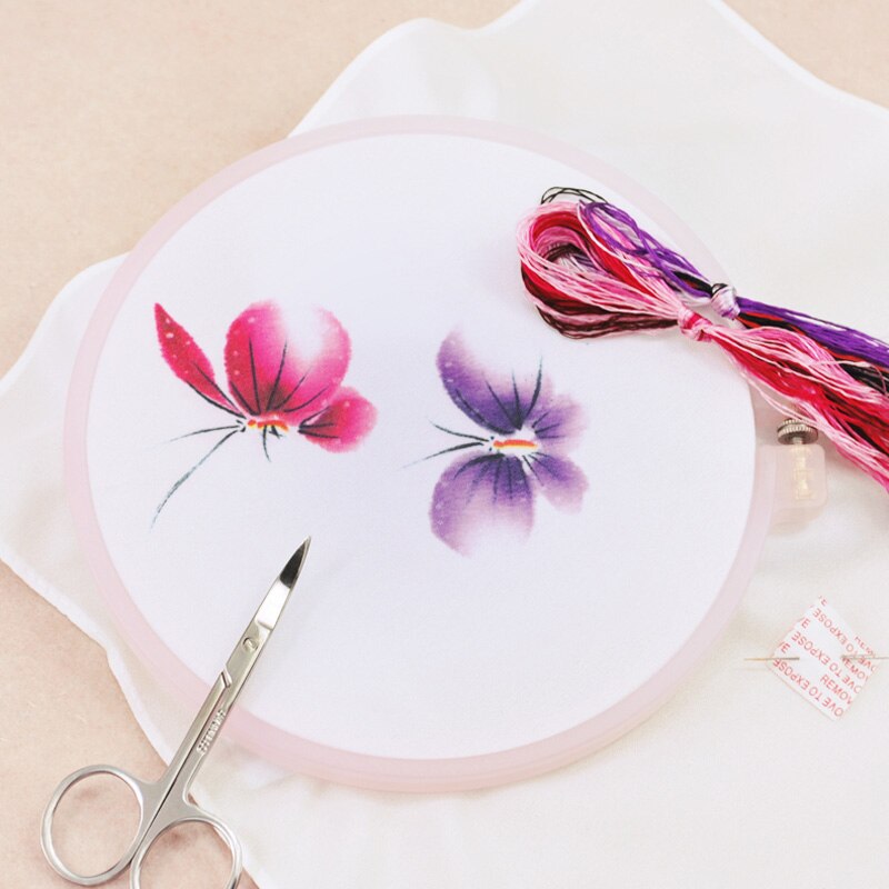 DIY Chinese Silk Suzhou Embroidery Kit with Hoop Flower Printed Pattern Needlework Kit Handkerchief Handmade Sewing Art Craft: 14