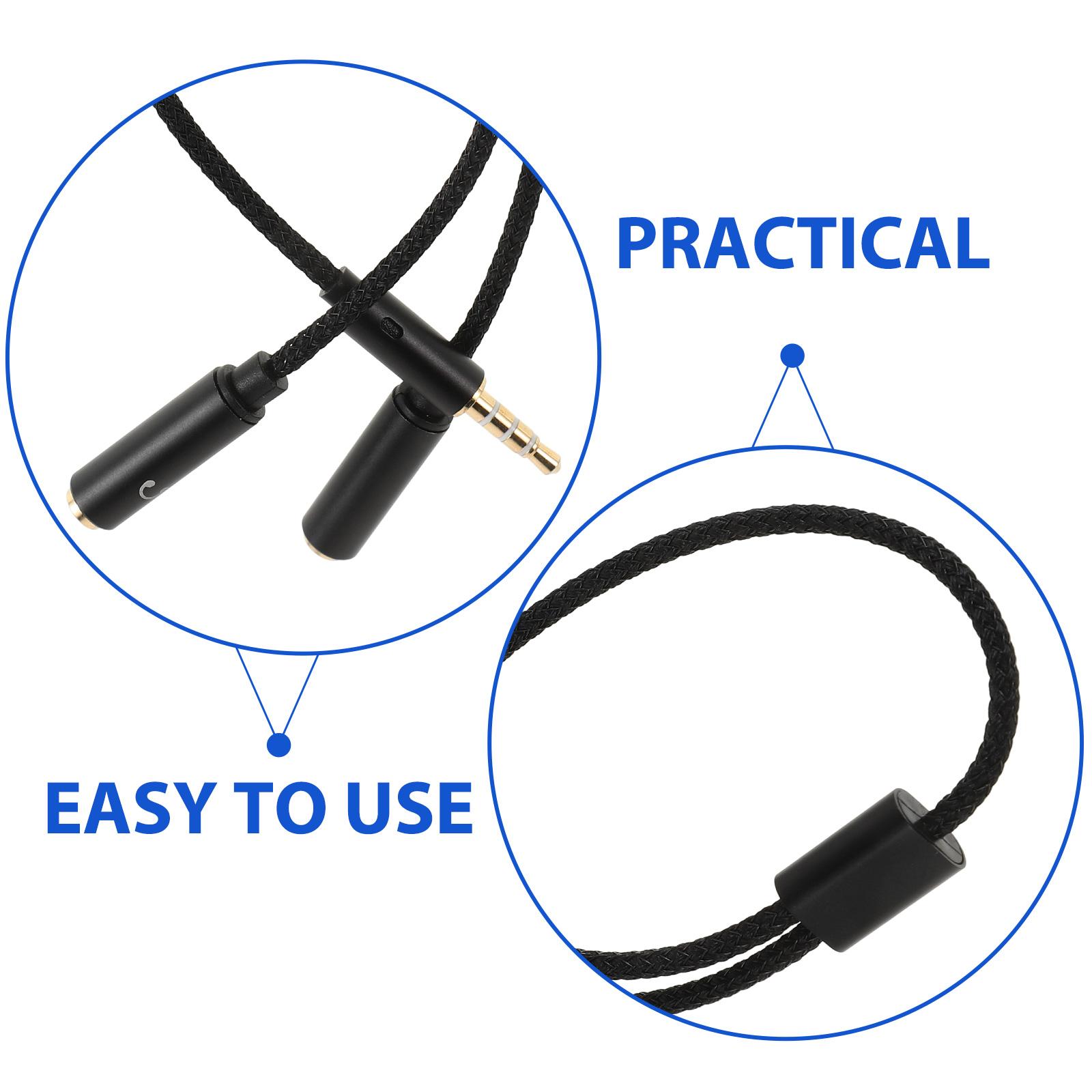 Ljudadapter 3 5mm dubbelt hörlursuttag mikrofonsplittertråd flätad nylonkabel hane till hona för basgitarrhögtalare