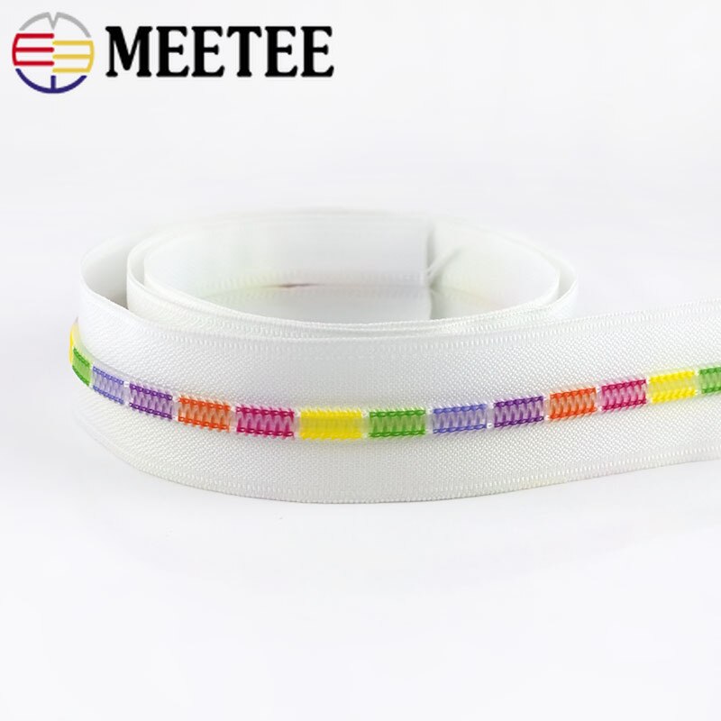 Meetee 2/5/10meter 5 # Wit Gekleurde Tanden Coil Nylon Ritsen voor Naaien Tassen Garment Decor zip DIY Reparatie Accessoires ZA026