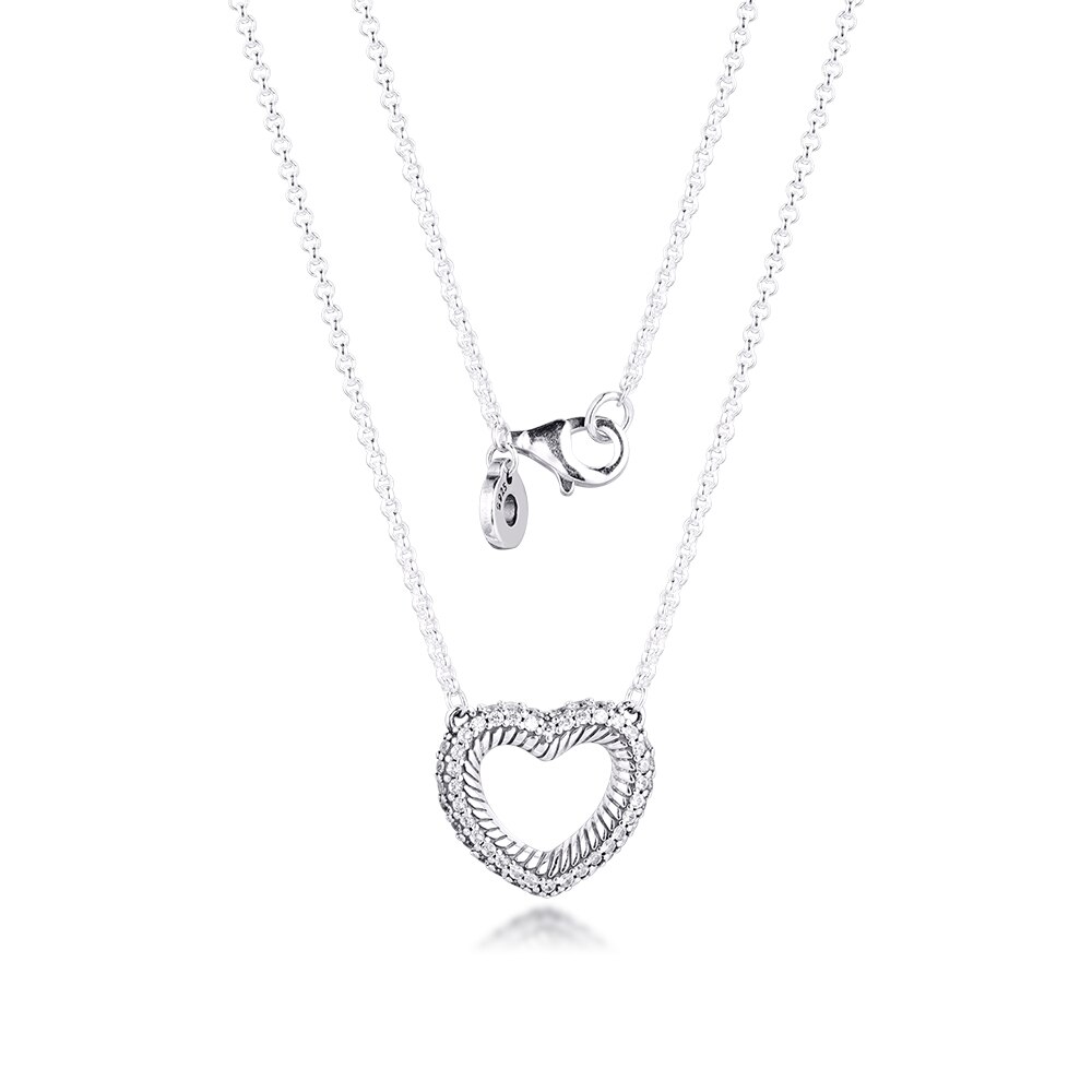 100% 925 sterling zilveren pavé slangenkettingpatroon open hart collier hanger kettingen voor vrouwen sieraden colgantes