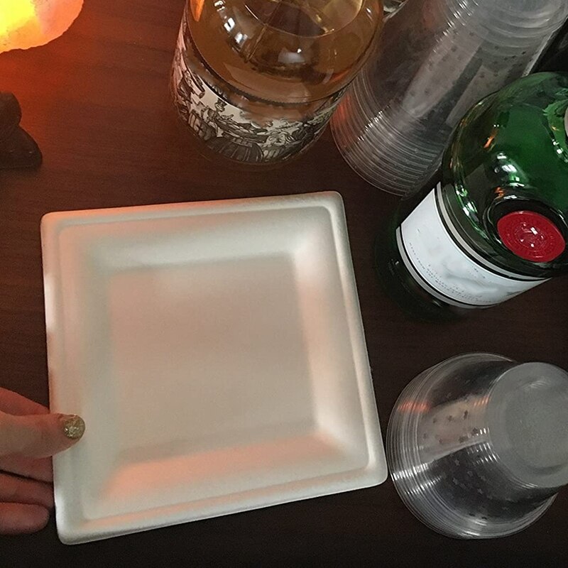 6 Inch Compostable Square Plate50 Sticks Heavy-Duty Sugarcane Disposable Biodegradable Plate, Suitable For Dessert,White