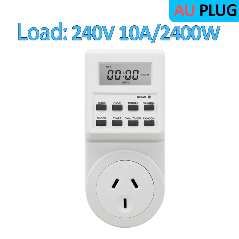 Digital Timer Switch 24 Hour Programmable Control Timing Socket Kitchen Timer Outlet Electronic Timing Socket EU UK US AU Plug: Silver