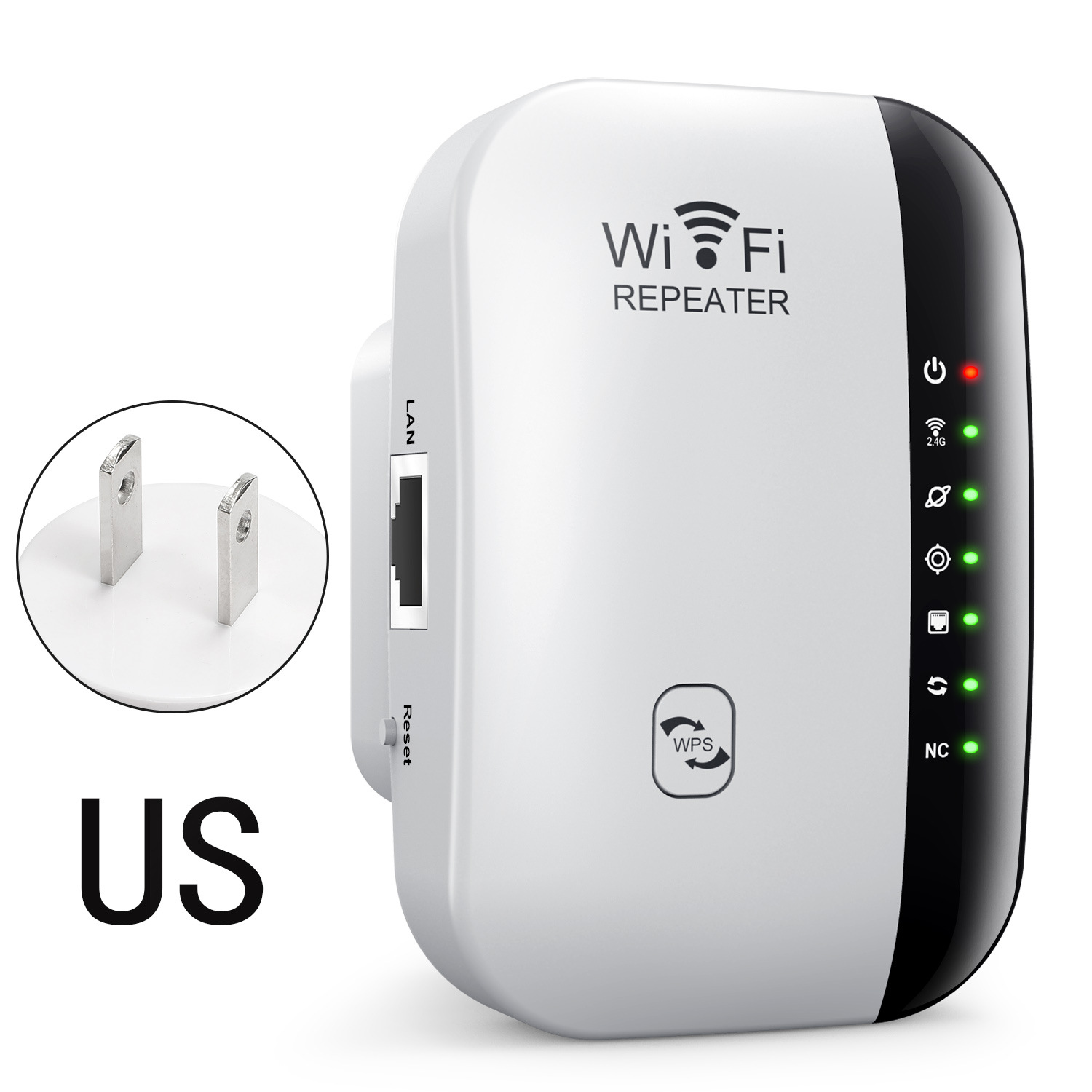 Trådløs wifi-repeater 300 mbps wifi-forlenger forsterker booster ruter 802.11n wps lang rekkevidde 7 statuslamper wifi-repeater for pc: Sølv