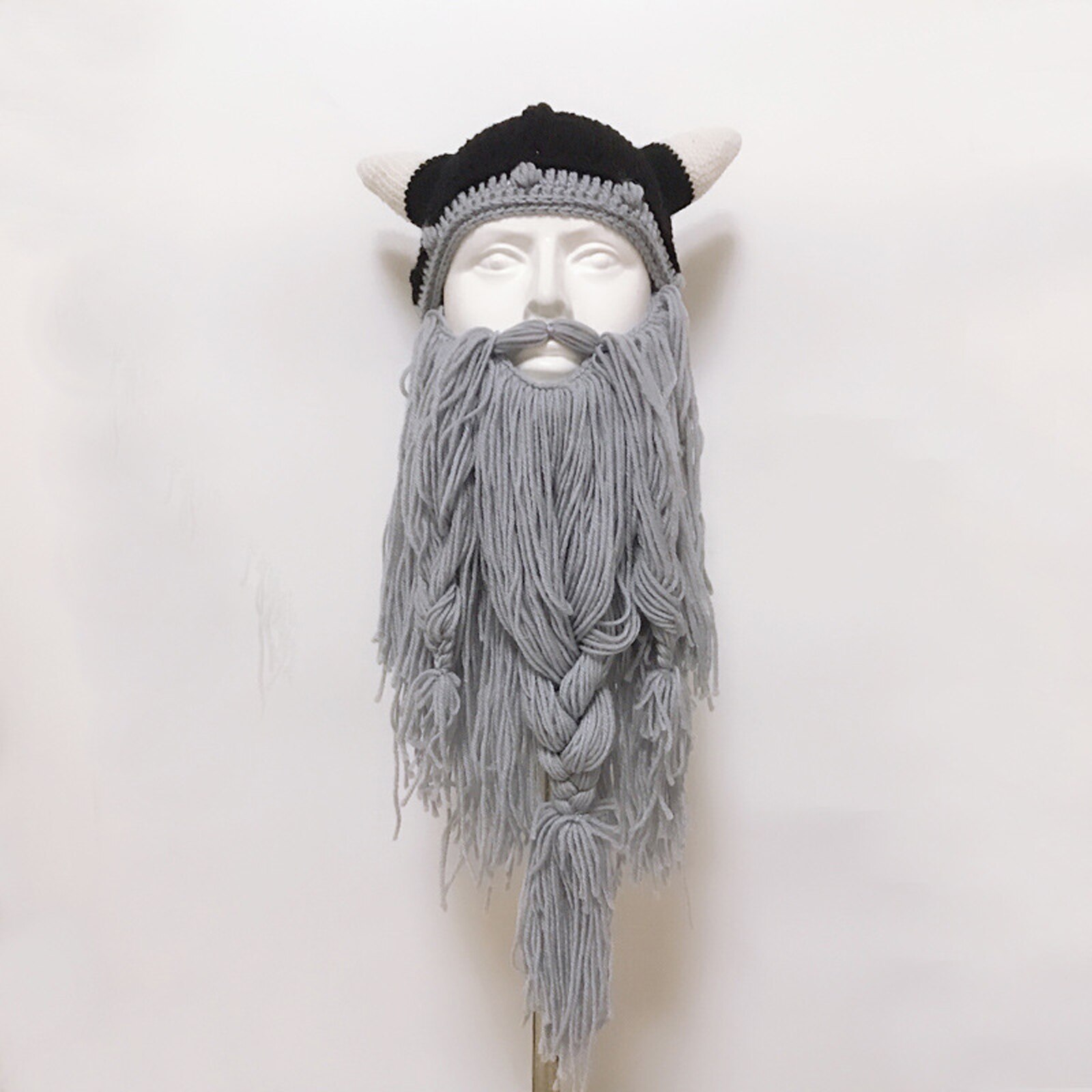 Viking Hat, Funny Handmade Knit Long Beard Beanie Hat for Halloween Costume Party Cosplay: Light Gray
