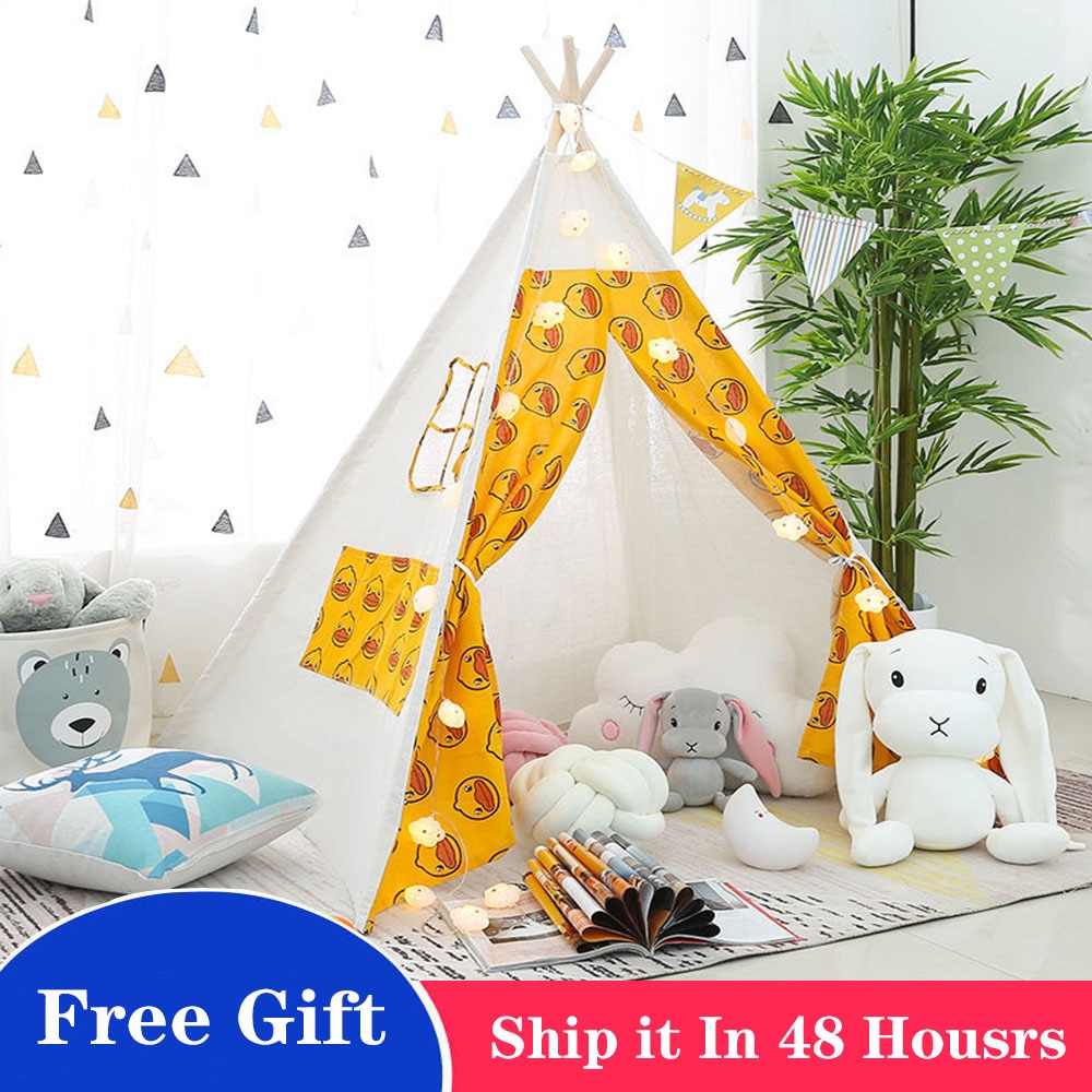 Aankomen Kinderen Tent Tipi Draagbare Kinderen Spelen Huis Wigwam Grote Indian Camping Tenten Katoen Jongens Meisjes Kasteel Game tent